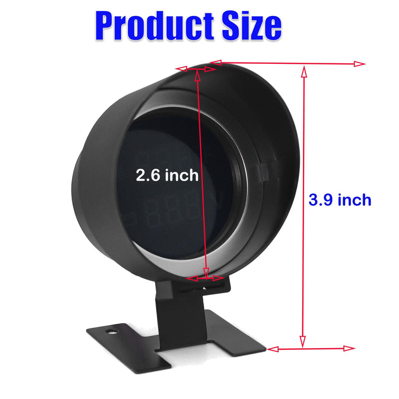 2-in-1 Water Temperature & Voltage Gauge Set - 2” 52mm Digital Blue LED Display for 12V/24V Cars 2-in-1 Gauge