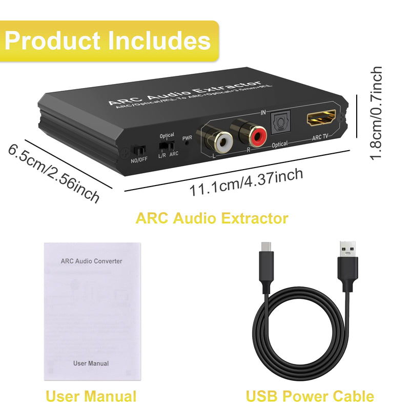 Tendak 192KHz ARC Audio Extractor, Digital Audio Extractor Converter, HDMI ARC + Optical + RCA L/R to HDMI + Optical + RCA L/R + 3.5mm Stereo for HDTV Soundbar Amplifier Speaker Headphones