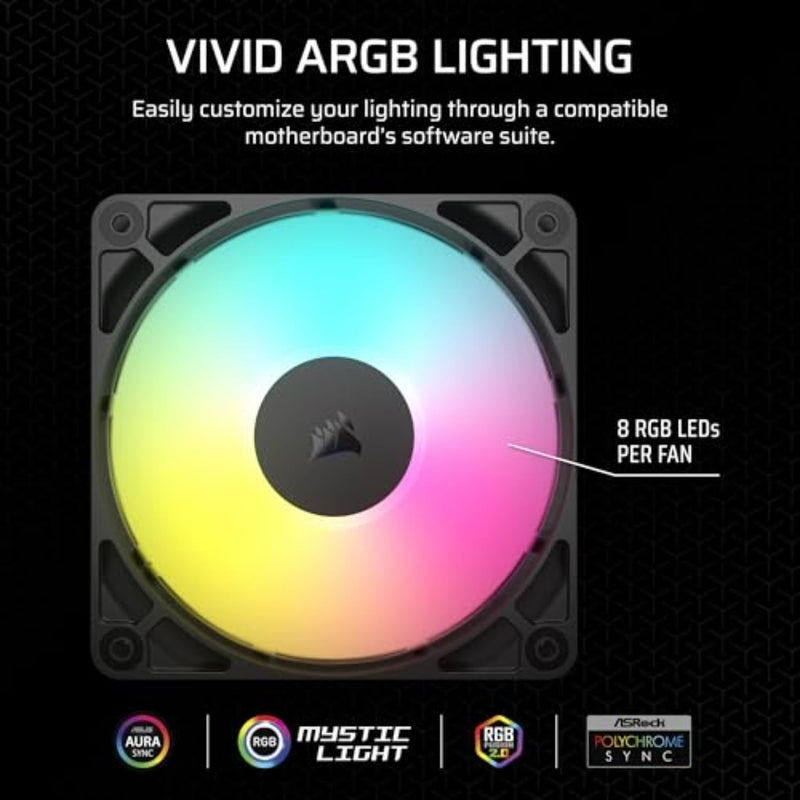 CORSAIR RS120 ARGB 120mm PWM Fans – Daisy-Chain Connection – Low-Noise – Magnetic Dome Bearing – Triple Pack – Black 3 x 120mm