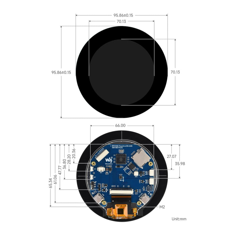Waveshare RP2350 2.8inch Round Display Development Board, 480×480, Based On The Raspberry Pi RP2350B Dual-core & Dual-Architecture Microcontroller, RGB Interface
