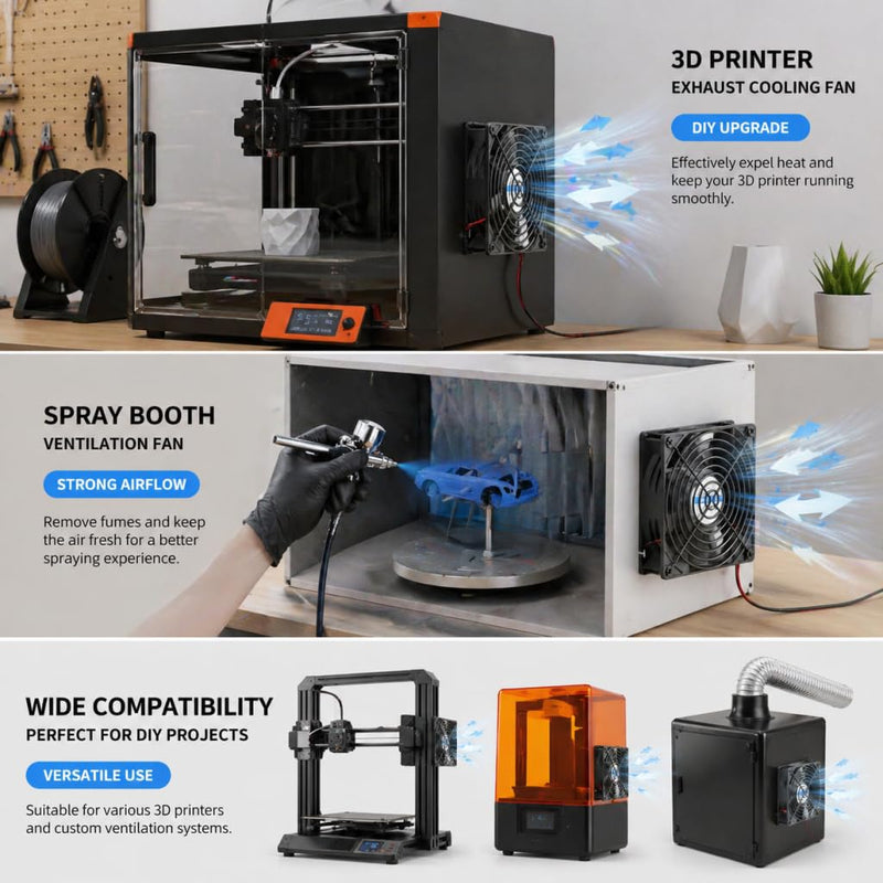 4" Axial Exhaust Fan, DC12V Air Fume Smoke Extractor | 120*38mm Muffin Fan, 3000RPM, AC Dimmer, 4inch Metal Flanges, DIY Kit for Soldering, 3D Laser, Paint Booth Metal Black Fan (Variable Speed) - DC Powered