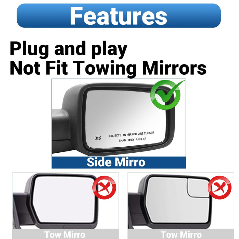For Dodge Ram 1500/2500 Passenger Side Heated Mirror Glass | 2009-2018 Truck Mirror Replacement | Convex Design + Built-In Heater | Easy Install Passenger Side（Right）