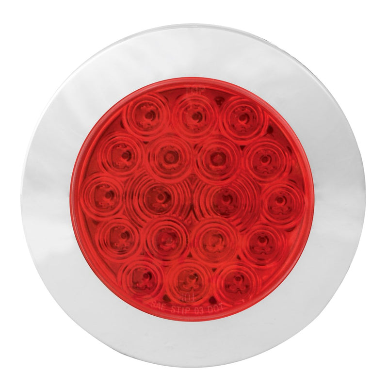 Grand General 75902 LED Light (4" Round Flange Mount Red 18 with Red Lens and Chrome Twist-On Bezel) Red/Red