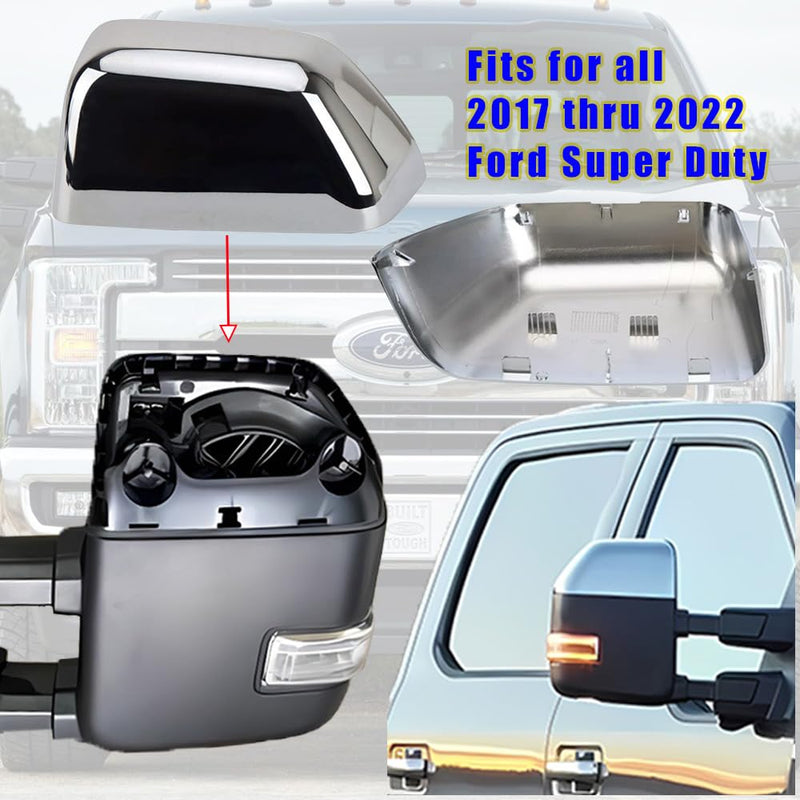 Chrome Exterior Door Top Half Tow Mirror Cap Cover for Ford Super Duty 2017-2025 F250 F350 2017-2022 F450 F550 Snap-on Towing Accessories (Chrome)
