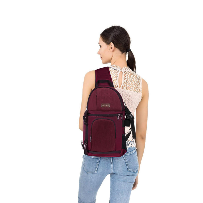 MOSISO Camera Sling Bag, DSLR/SLR/Mirrorless Camera Case Camera Backpack | Shockproof Photography Bag with Tripod Holder&Removable Modular Inserts Compatible with Canon/Nikon/Sony/Fuji, Wine Red