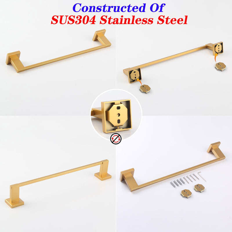 GERZWY 18-Inch Gold Towel Rack, Single Towel Bars for Bathroom, Wall Mounted Stainless Steel Hand Towel Holder JG1901A45-BE