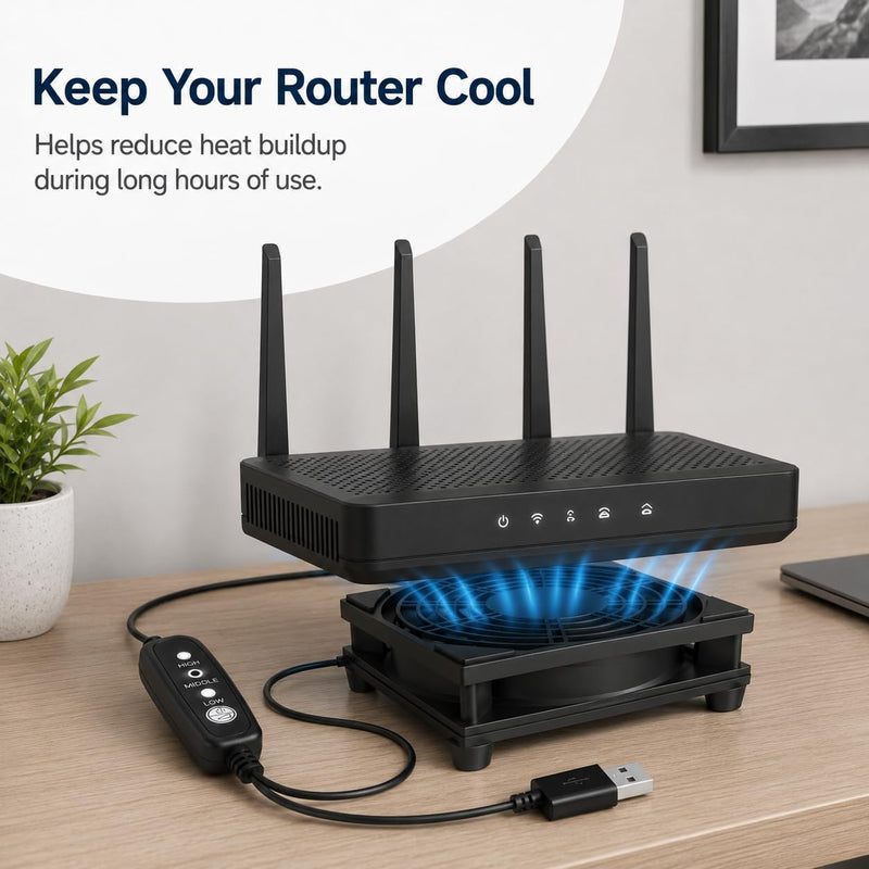120mm USB Cooling Fan, 3-Speed Adjustable Airflow with Protective Grill, Plug and Play Cooler for Router, Modem, TV Box, AV Cabinet, Game Console, Mini PC, Black