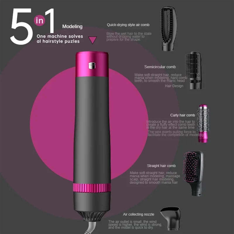 Sadodo 5-in-1 Hot Air Styler Brush for Women, 1200W Blow Hair Dryer Comb | Multifunctional Styling Tool for Home & Travel,For All Hairs Length - Quick Drying, Curling, Straightening, Gift for Woman Black-purple