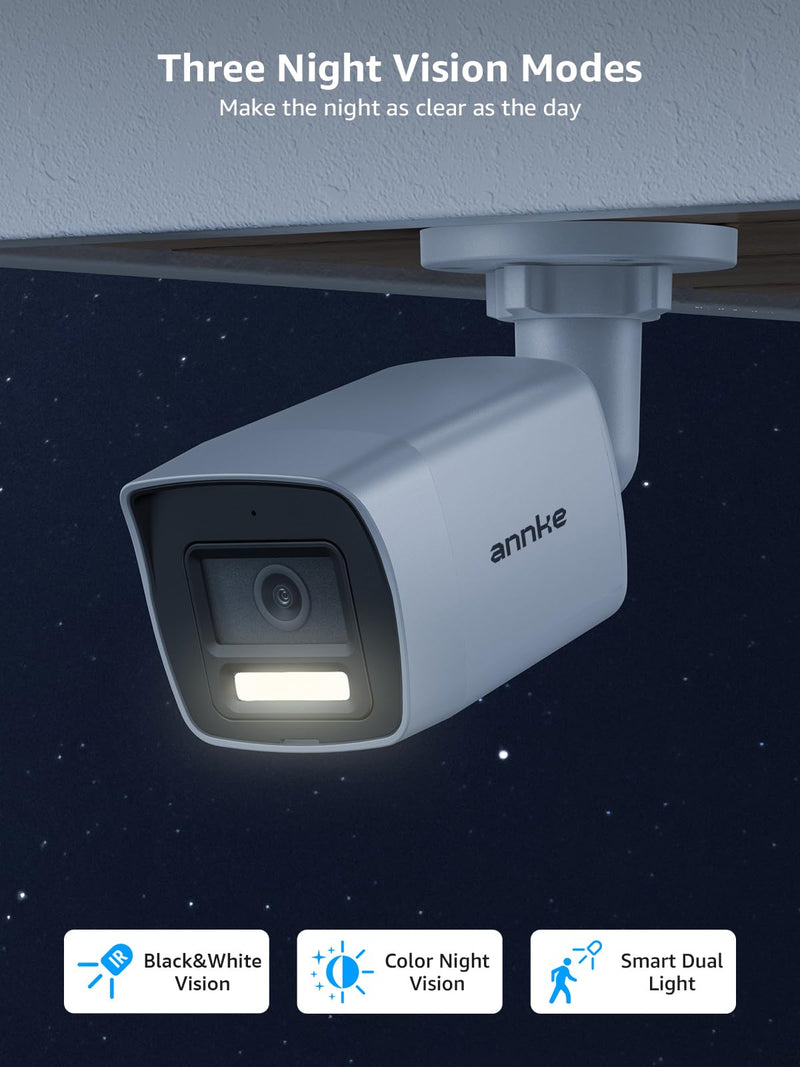 ANNKE Security 4K 8MP PoE Camera, Surveillance Outdoor AI IP Cam with Mic/Audio, AI Human/Vehicle Detection, Smart Dual Light, IP67, H.265+, Up to 512GB Storage, 4mm Lens, Color Night Vision 8MP POE IP Camera