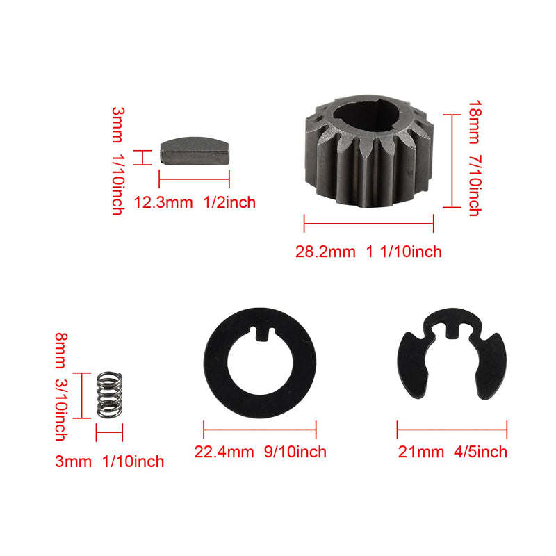 Pinion Gear Kit 105-3040 Recycler Rear Wheel Gear Kit for Toro 22 Recycler Lawn Mower, 105-3040 Pinion Gear, 105-6840 Thrust Washer, 65-2720 Ring Clip, 39-9650 Compression Spring, 612066 Key
