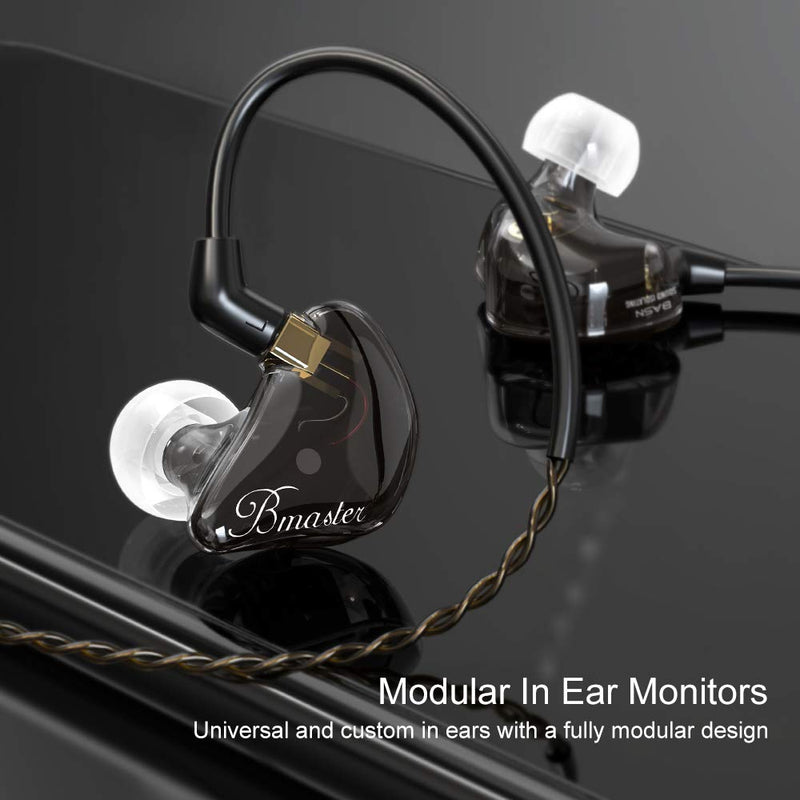 BASN Triple Driver in Ear Monitors Bmaster in-Ear Headphones with Silver-Plated MMCX Cable Ideal Earphones for Musicians Sound Engineers and DJs (Dark Brown) Black