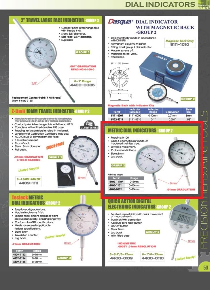 Pro Series by HHIP 4400-1101 Metric Dial Indicator, .01 mm Graduation, 0-10 mm 0-10MM Range