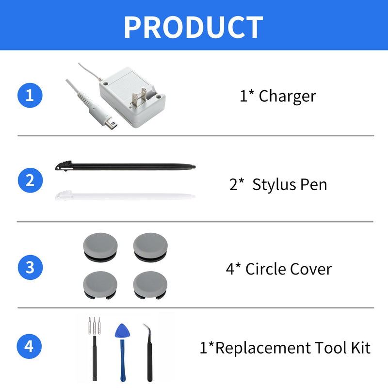 3DS Charger Head Set with USB Wall Charger, Stylus Pens & Repair Tools for Portable Devices Dark Grey Dark Grey/Light Grey