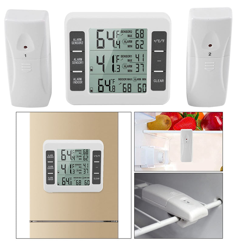 Digital Refrigerator Thermometer with Audible Alarm, 2PCS Sensor, Min Maximum Display