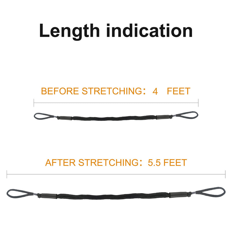 Bungee Dock Line for Boats 4FT Stretchable Boat Dock Lines with Built-in Bungee Cord Foam Floats Quick Dock Rope for Jet Ski Pontoon Kayak Elastic Boat Docking Line Boating Gifts for Men 4P Black Black 4P