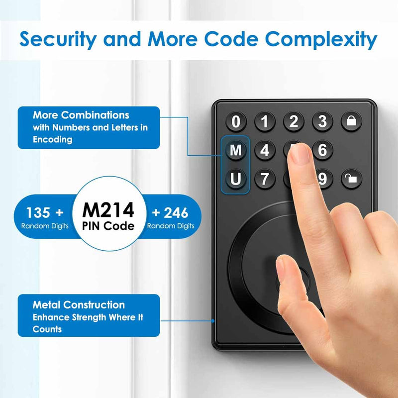 Keyless Entry Front Door Lock Keypad Deadbolt Matte Black with Latest One-Touch Simplified Program and Advanced Security Auto Lock Easy Installation 2 Spare Key