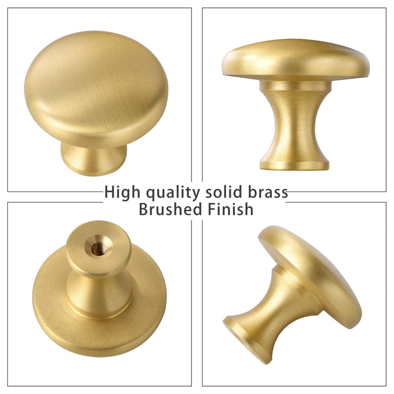 SALISENG Solid Brass Gold Cabinet Knob - 6 Pack Round Dresser Drawer Pulls,1.26 Inch, Bathroom Cabinet Handles, Furniture Hardware for Closet Cupboard Brushed Gold