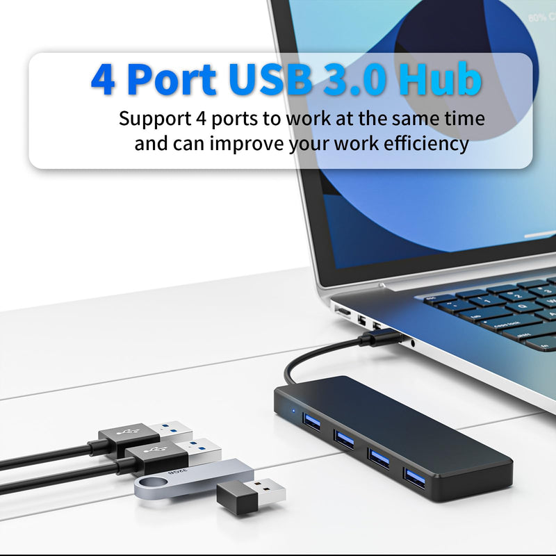 USB 3.0 Hub, 4 Ports USB A Splitter Ultra Slim Mini USB Expander, Multiple USB Hub for Laptop, PC, Xbox, Flash Drive, HDD, Console, Printer, Camera, Keyborad, Mouse and More(2ft) 2FT