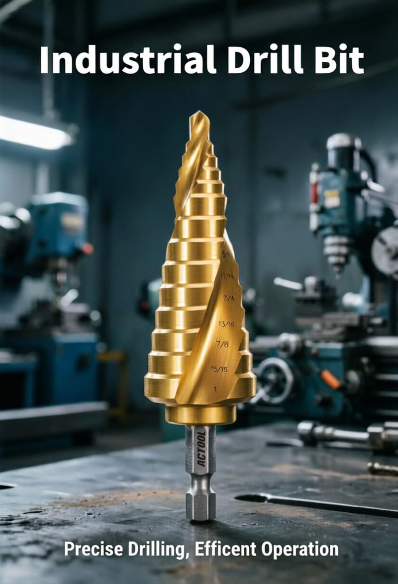 Industrial HSS Step Drill bit 3/16''-1'' with 1/4'' Hex Shank, Unibit Double Spiral Flute with TiN Coating for Metal, Stainless Steel, Aluminum, Plastic 3/16''-1''