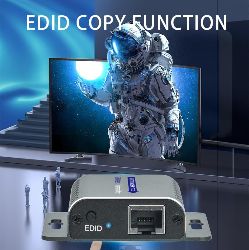 HDMI Extender Over Ethernet, HDMI Over cat6/cat5e, 1080P@60Hz up to 200FT HDMI to RJ45 Converter with POC & EDID Copy,by UTP Cat5e/6/7 OFC Cable, Plug and Play with 5V Power Adapter HD EXTENDER 60M