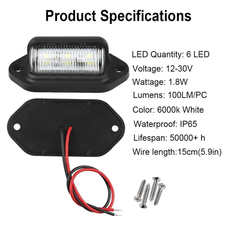 2 PACK License Plate Light, 12V 6-SMD LED License Plate Lamp Taillight for Truck SUV Trailer Van, Step Courtesy Lights, Dome/Cargo Lights Black 2-pack