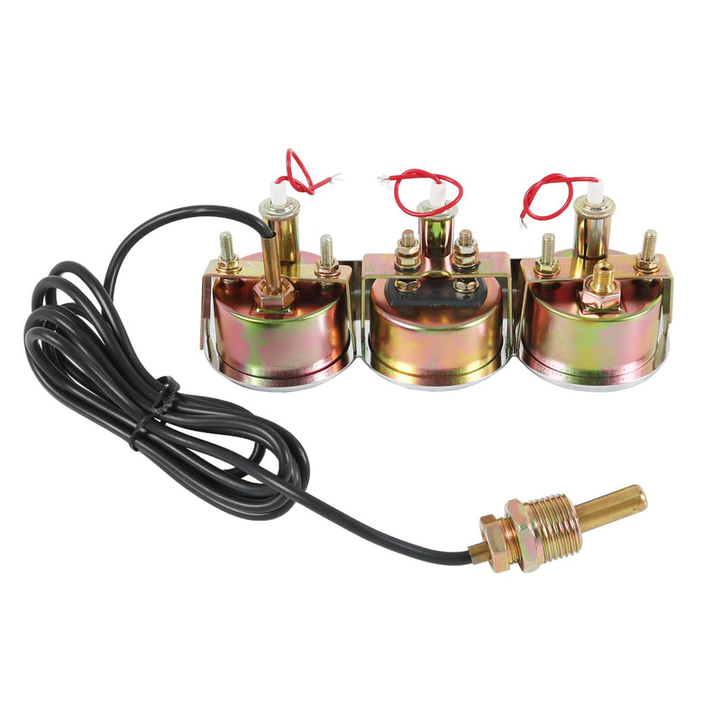 JDMSPEED 2" 52mm Triple Gauge Set Kit (Oil Pressure Gauge + Water Temperature Gauge + AMP Meter) 3‑in‑1