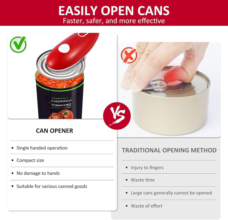 Electric Can Opener, One Touch Hand Free Tin Opener Electric Can Openers for Arthritis Hands Can Openers with One Touch Switch Kitchen Old Man Restaurant Chef's Best Choice-Powerful Safe & Easy Red