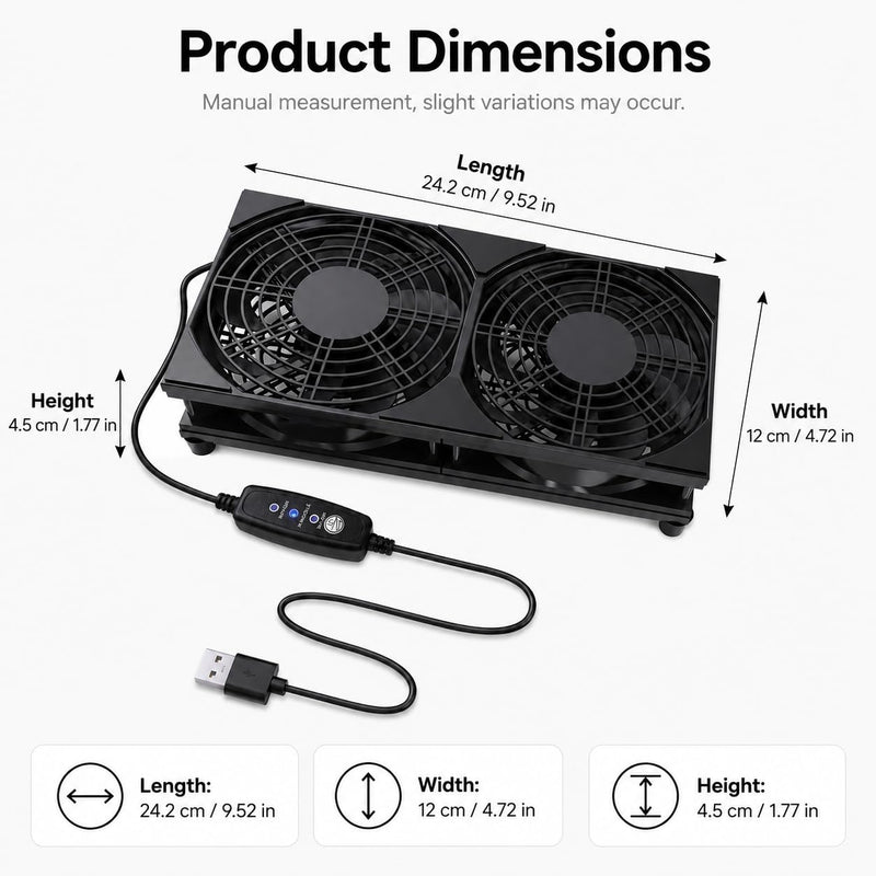 240mm USB Router Cooling Fan, Silent Fan with 3 Adjustable Speeds, Portable USB Fan for PC Case, PS4, TV Box, AV Cabinet, Model U3UK1