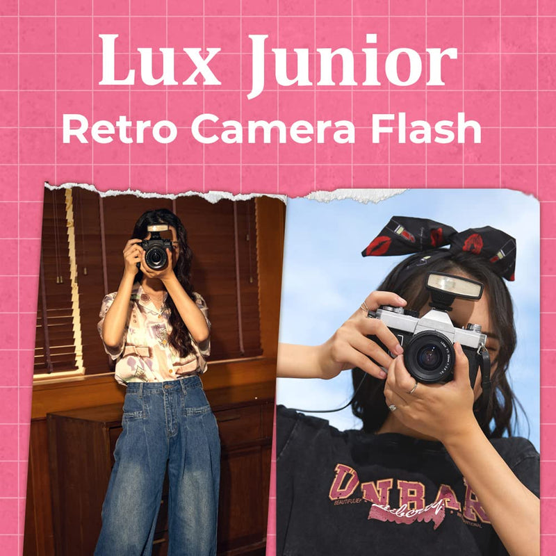 GODOX Lux Junior Retro Camera Flash GN12 6000K Color Temperature Auto & Manual Modes 1/1-1/64 Flash Power 28mm Focal Length Replacement for Canon Nikon Sony Fuji Olympus Hot-Shoe Cameras Black