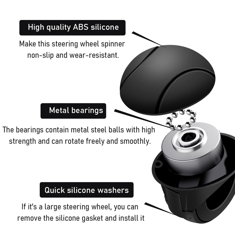 Car Steering Wheel Knob, Non-Slip Silicone Steering Wheel Spinner Knob, 360° Rotatable Steering Wheel Aids Power Handles, Universal Interior Decor Car Accessories