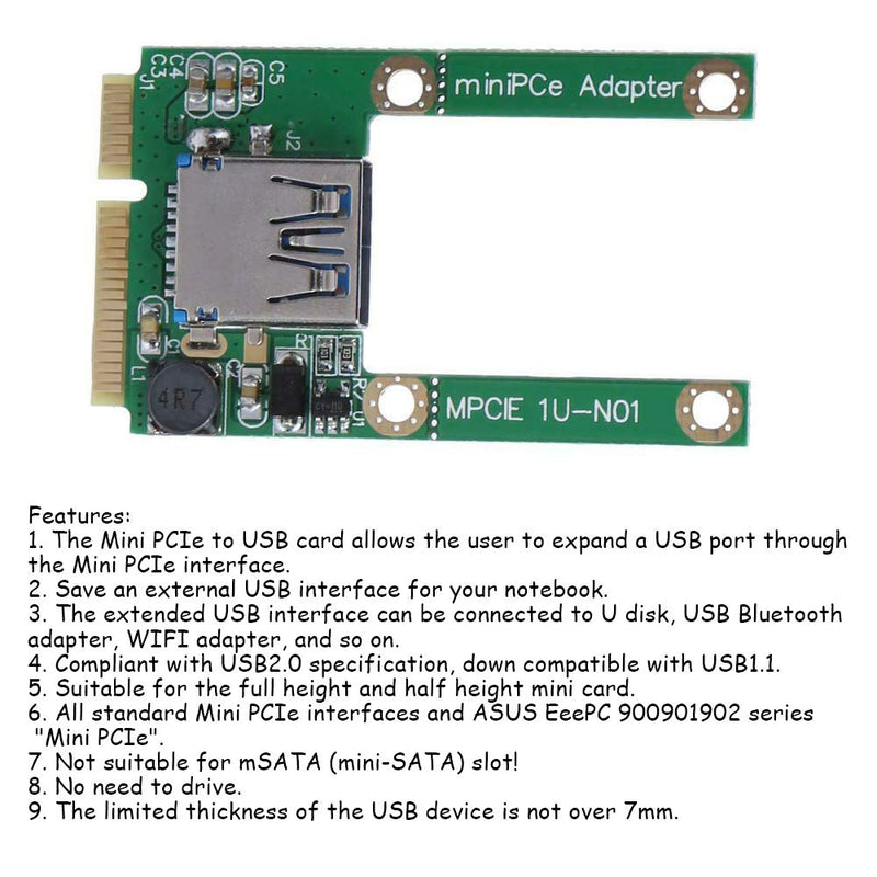 Acxico 1Pcs Mini PCI-E Card Slot Expansion to USB 2.0 Adapter Riser PCI Express Adapter Card PCI-E to USB 2.0 Expansion Card