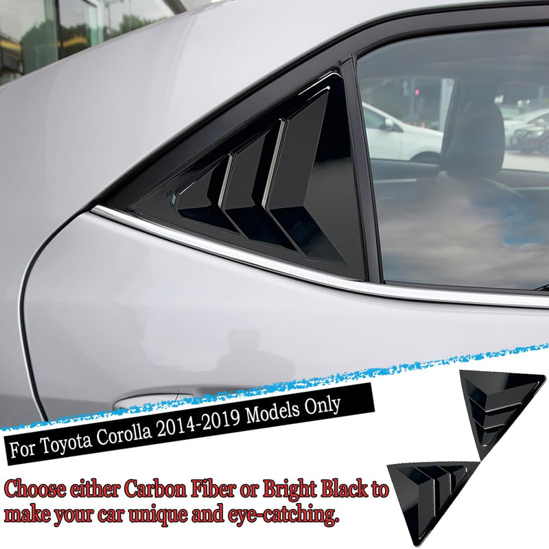 2Pcs Side Vent Window Louvers for Toyota Corolla 2014-2019, ABS Print Sport Window Decorative Covers, Exterior Trim Accessories - Bright Black