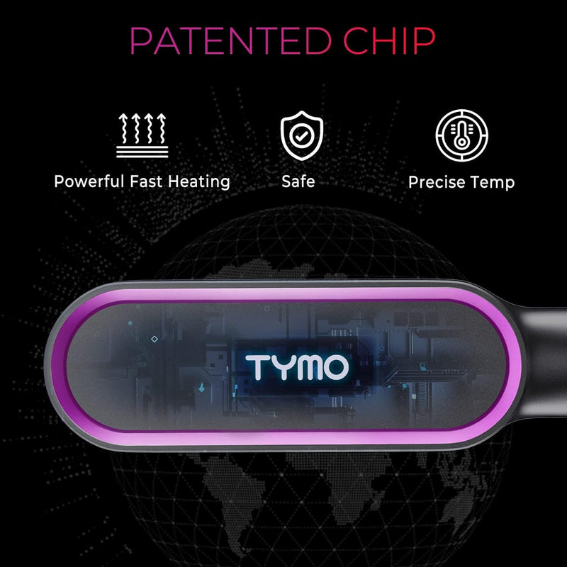 TYMO Hair Straightener Brush UK - Ring, Straightening Comb, Black | Flat Iron and Hair Brush 2-in-1, Anti-Scald, Fast Heating, 5 Temp Settings (130℃-210℃), Professional Salon at Home, Even Heat