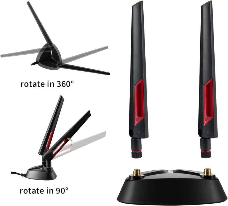 9dBi WiFi 7 Tri-Band Magnetic Base Gaming Antenna with New Connector for ASUS ROG Strix X870E-E X870-A X870-Plus B650-Plus ASUS Prime TUF Gaming and More PC Desktop Computer Gaming Motherboard