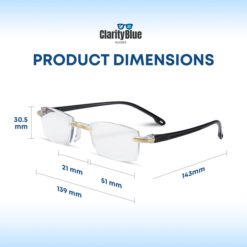 Clarity Blue Glasses for Women and Men Blue Light Blocking Glasses | Rimless Computer Screen Eyewear, Anti-Glare Slim Vision Lens, Eyeglasses, Gaming, Night Driving Use with Travel Case