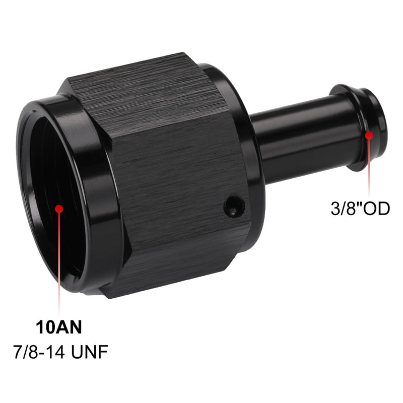 10AN Female to 3/8 Barb Hose Fitting Adapter Straight Swivel Aluminum Black 10AN to 3/8" Black - Straight