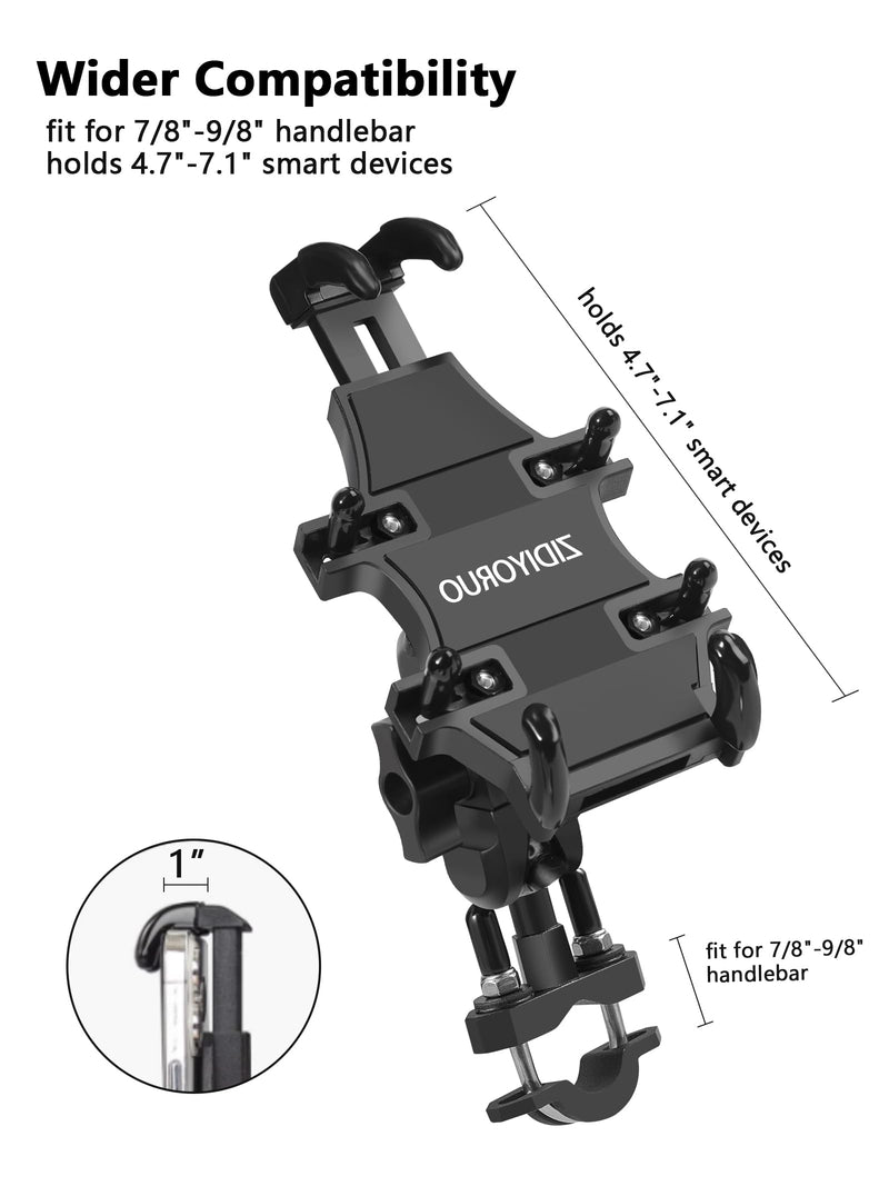 ATV Phone Holder, Quad Phone Mount, 8 Clamps Holds 4.7-7.1" Phones, One Hand Operation Motorcycle Phone Clip for 7/8-9/8" Handlebar,Compatible with Yamaha Polaris Honda Can Am ATV/motor phone holder