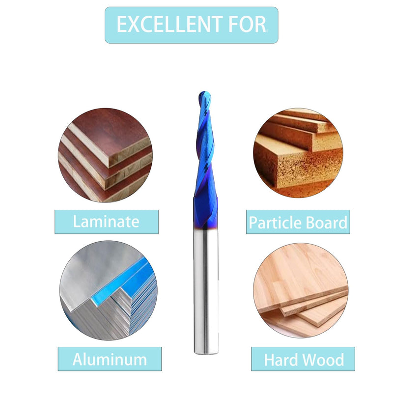 STQ624 Ballnose Upcut CNC Spiral Router Bit 1/4" Shank 2D & 3D Carving 3.6 6.2 5.4Deg Tapered End Mill 1/8 Cutting Dia 1/32 Cutting Dia 1/16 Cutting Dia 1/16D+1/8D+1/32DX2-1/2OL