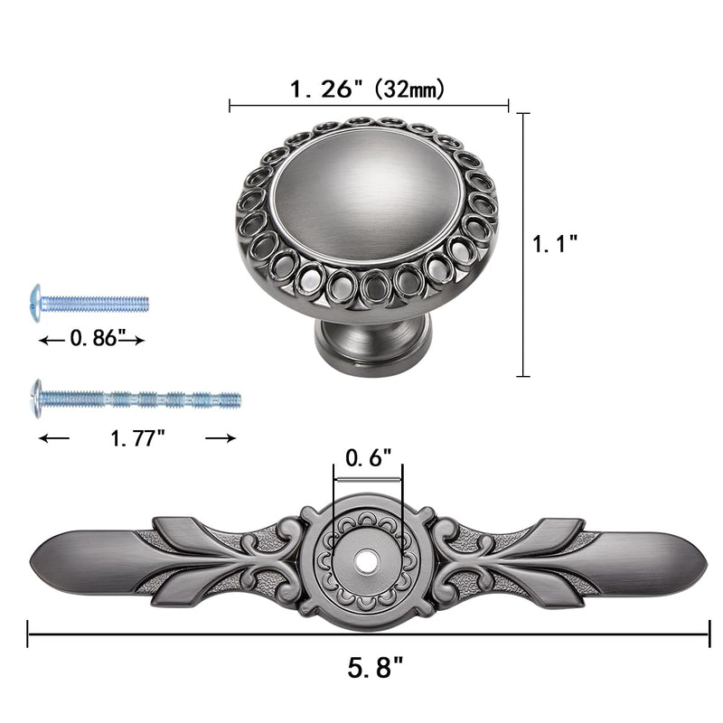 Round Cabinet Knob with Backplate - 10 Pack (1-1/5” Knob and 5-4/5” Plate), Gunmetal Door Knobs, Chic Style for Bathroom Door Pulls, Kitchen Cabinet Knob, Decorative Drawer Hardwares Gunmetal Grey
