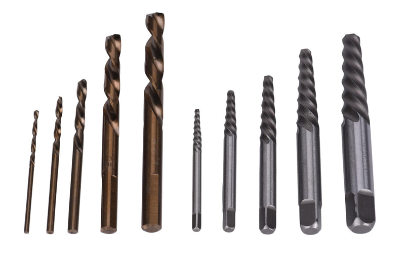 Century Drill & Tool 88710 Spiral Flute Screw Extractor & Left-Hand Drill Set, 10 Piece, M35 Cobalt Steel, Includes #1 - #5 Extractors & Left Hand Drills 10-piece Spiral Flute