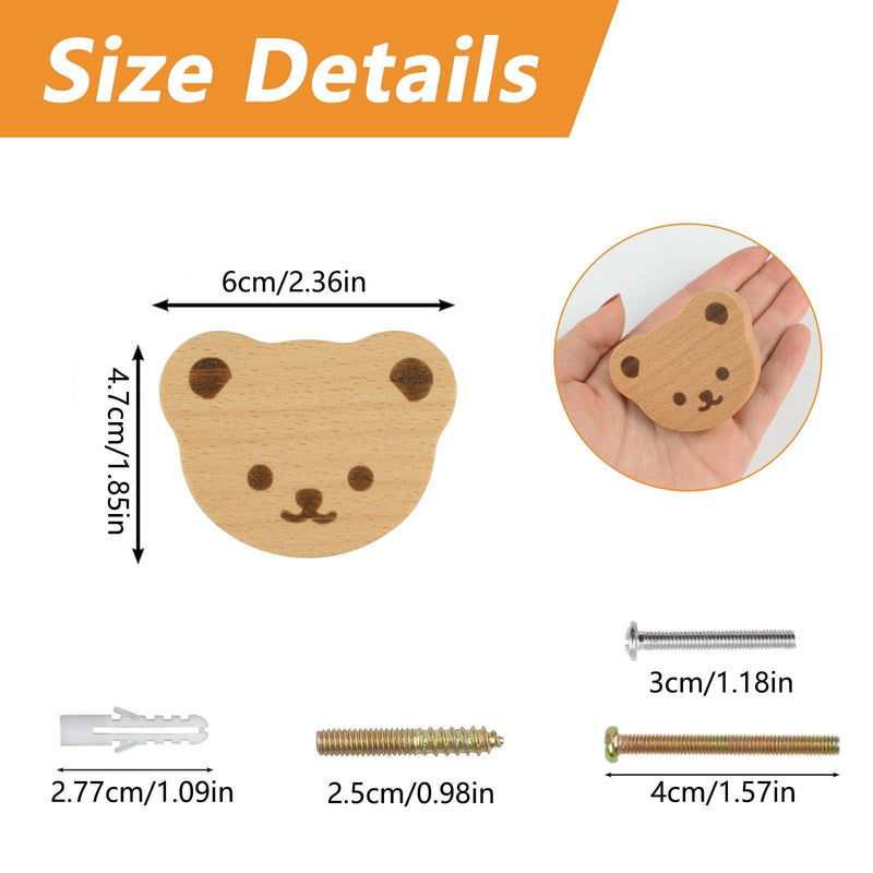 MOROBOR 12PCS Bear Shaped Wooden Knobs Single Hole Beech Wood Handles Cupboard Cabinet Handle Knob for Chest of Drawers with Screws& Expansion Tube Bear-12PCS