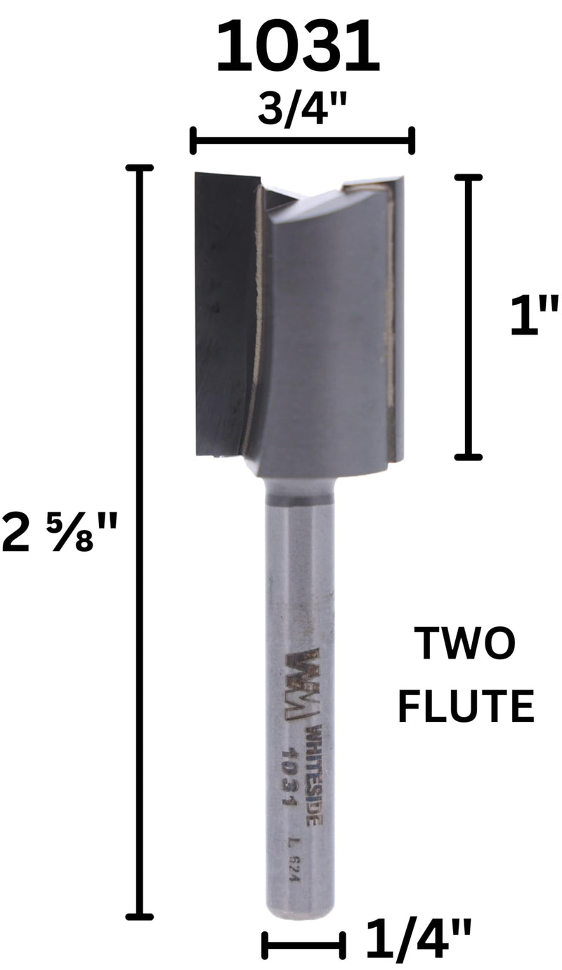 Whiteside Router Bits 1031 Straight Bit with 3/4-Inch Cutting Diameter and 1-Inch Cutting Length