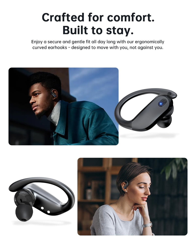 Wireless Earbuds,Bluetooth 5.4 Ear buds,Sport Headphones with Earhooks | IPX7 Waterproof Bluetooth Headphones,80H Playtime Earbuds,Noise Cancelling Mic for Earphones Running & Workout