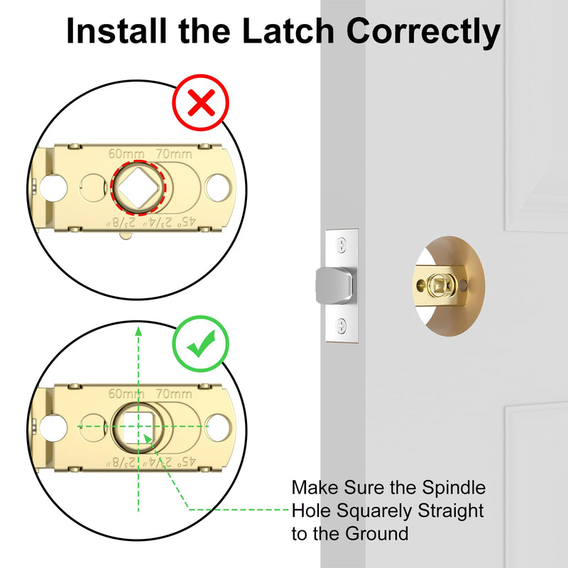 Foxgard Adjustable Deadlatch 2-3/8'' or 2-3/4'', Smart Door Knob Replacement Latch, Keyless Entry Door Lock Deadlatch, Fingerprint Door Lock Accessories