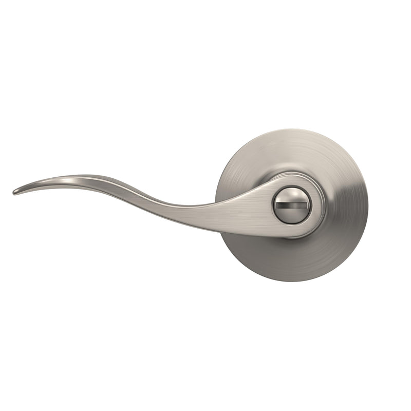 Wave Lever with Round Trim Bedroom and Bathroom Door Handle, Satin Nickel Finish