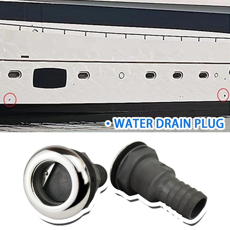 2Pcs Boat Plastic Thru Hull Grey Nylon Join 1 ½-Inch Scupper Valve,Top Cover 316 Stainless Steel Cover,and Equipped with A Water Baffle