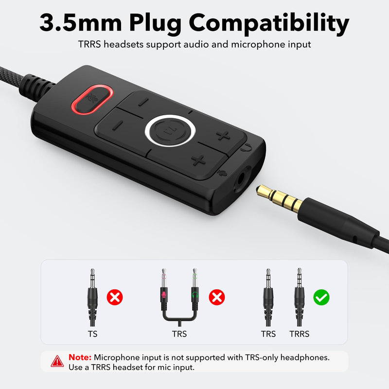 1Mii S03 External USB Sound Card, 7.1 Surround USB 3.5mm Jack Audio Adapter | for PC to Headphones, Plug & Play, Volume Control and Mic Mute for Gaming, USB to AUX for Headset, Computer, PS4, PS5, 6FT