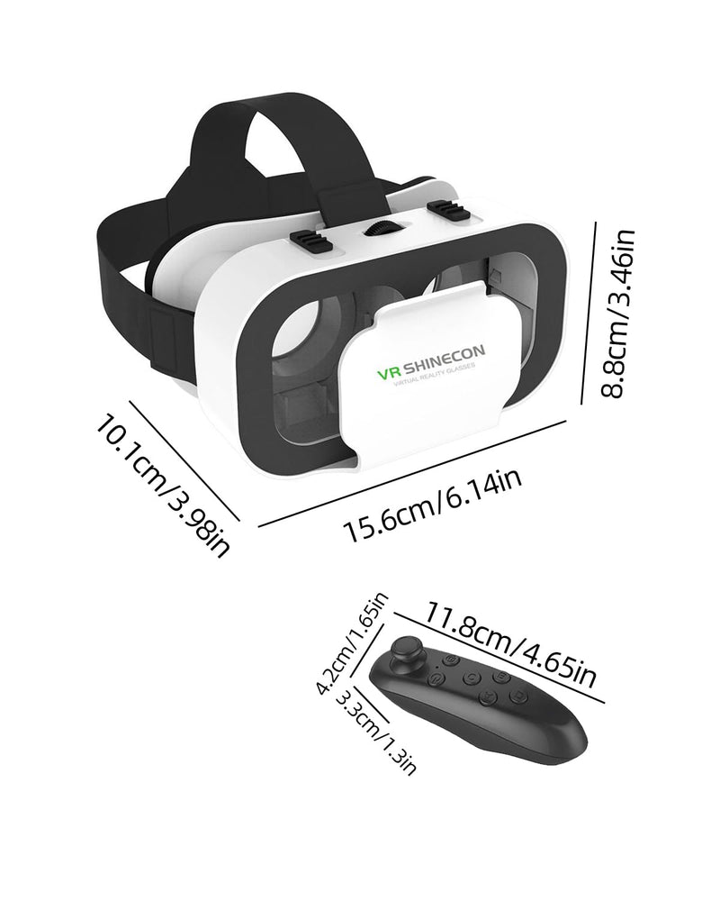 Virtual Reality Headset for 4.7-6.53 in Smartphones, Adjustable Focus and IPD, with Y1 Black Remote, White