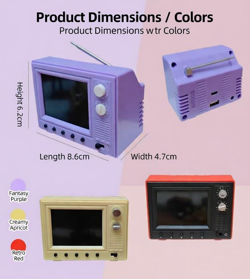Mini Retro TV, Pixel Pocket Tiny TV, 2.4 Inch HD 480p with 8GB Storage, Support USB Upload Video, 180 Minutes of Battery Lifeg 1:12 Scale Classics for Dollhouse Miniature Scenes Gift1 (Yellow) Light Yellow