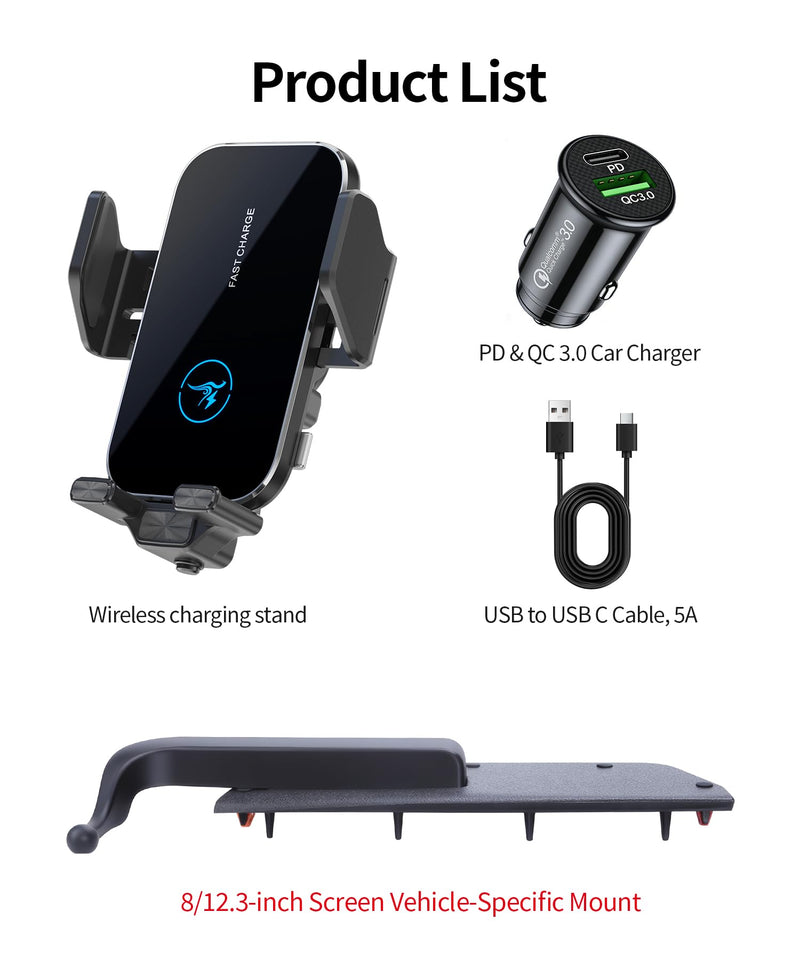 Wireless Charger Car Phone Holder for Toyota Highlander/Hybrid 2020-2026 | 8/12.3" Screen, Auto Clamp Cell Phone Mount Accessories 15W Qi Fast Charging Stand Compatible with iPhone Android, GPS Cradle